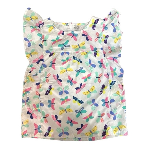 Carter's White Pink Blue Butterfly Shirt Blouse Size - Picture 2 of 8
